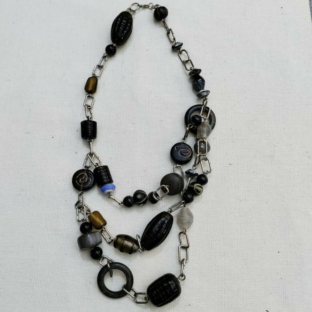 Chunky Layered Glass Bead Linked Bib Necklace